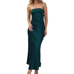 New Women Medium Satin Silk Backless Tube Tops Maxi Dress for Women Low Back